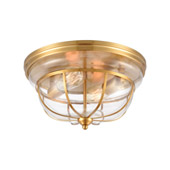 Manhattan Boutique 2-Light Flush Mount in Brushed Brass with Clear Glass - Elk Lighting 46574/2