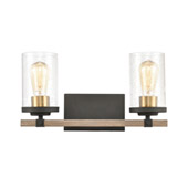 Geringer 2-Light Vanity Light in Charcoal and Beechwood with Seedy Glass - Elk Lighting 47282/2