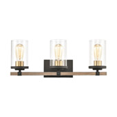 Geringer 3-Light Vanity Light in Charcoal and Beechwood with Seedy Glass - Elk Lighting 47283/3
