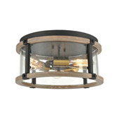 Geringer 3-Light Flush Mount in Charcoal and Beechwood with Seedy Glass Enclosure - Elk Lighting 47285/3