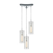 Swirl 3-Light Triangular Pendant Fixture in Polished Chrome with Clear Etched Glass - Elk Lighting 56595/3