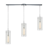 Swirl 3-Light Linear Mini Pendant Fixture in Polished Chrome with Clear Etched Glass - Elk Lighting 56595/3L