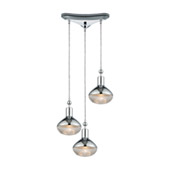 Ravette 3-Light Triangular Pendant Fixture in Polished Chrome with Clear Ribbed Glass - Elk Lighting 56623/3