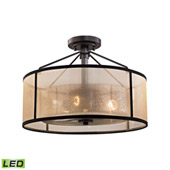 Diffusion 3-Light Semi Flush in Oiled Bronze with Organza and Mercury Glass - Includes LED Bulbs - Elk Lighting 57024/3-LED