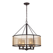 Diffusion 4-Light Chandelier in Oiled Bronze with Organza and Mercury Glass - Elk Lighting 57027/4