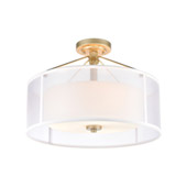 Diffusion 3-Light Semi Flush Mount in Aged Silver with Frosted Glass Inside Silver Organza Shade - Elk Lighting 57034/3