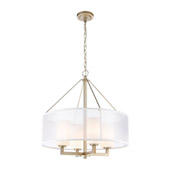Diffusion 4-Light Chandelier in Aged Silver with Frosted Glass Inside Silver Organza Shade - Elk Lighting 57037/4