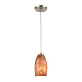 Nature's Collage 1-Light Mini Pendant in Satin Nickel with Feathered Brown and Red-Toned Glass - Elk Lighting 60216/1