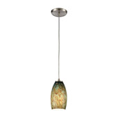 Nature's Collage 1-Light Mini Pendant in Satin Nickel with Feathered Aqua Green and Beige Glass - Elk Lighting 60217/1