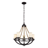Natural Rope 5 Light Chandelier In Aged Bronze And White Glass - Elk Lighting 63041-5