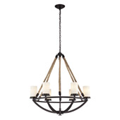 Natural Rope 6 Light Chandelier In Aged Bronze And White Glass - Elk Lighting 63042-6