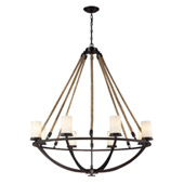 Natural Rope 8 Light Chandelier In Aged Bronze And White Glass - Elk Lighting 63043-8