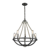 Natural Rope 5 Light Chandelier In Silvered Graphite With Polished Nickel Accents - Elk Lighting 63056-5