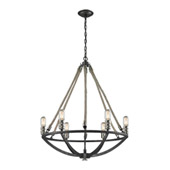 Natural Rope 6 Light Chandelier In Silvered Graphite With Polished Nickel Accents - Elk Lighting 63057-6