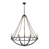 Natural Rope 8 Light Chandelier In Silvered Graphite With Polished Nickel Accents - Elk Lighting 63058-8