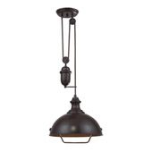 Farmhouse 1-Light Adjustable Pendant in Oiled Bronze with Matching Shade - Elk Lighting 65071-1