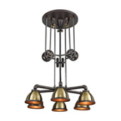 Torque 6-Light Chandelier in Vintage Rust and Vintage Brass with Metal Shade - Elk Lighting 65154/6