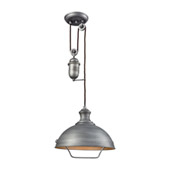 Farmhouse 1-Light Adjustable Pendant in Weathered Zinc with Matching Shade - Elk Lighting 65161-1