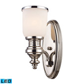 Chadwick 1 Light Led Wall Sconce In Polished Nickel And White Glass - Elk Lighting 66110-1-LED
