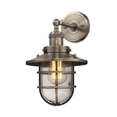 Seaport 1 Light Sconce In Antique Brass And Clear Glass - Elk Lighting 66376/1