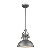 Chadwick 1-Light Pendant in Weathered Zinc with Metal and Frosted Glass Diffuser - Elk Lighting 66584-1