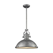 Chadwick 1-Light Pendant in Weathered Zinc with Metal and Frosted Glass Diffuser - Elk Lighting 66588-1