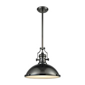 Chadwick 1-Light Pendant in Black Nickel with Metal Shade and Frosted Glass Diffuser - Elk Lighting 66608-1