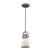 Brooksdale 1-Light Mini Pendant in Weathered Zinc with White Glass - Includes Adapter Kit - Elk Lighting 66681-1-LA