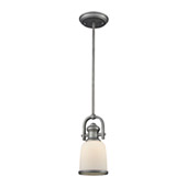 Brooksdale 1-Light Mini Pendant in Weathered Zinc with White Glass - Elk Lighting 66681-1