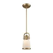 Brooksdale 1-Light Mini Pendant in Satin Brass with White Glass - Elk Lighting 66691-1