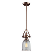 Chadwick 1 Light Pendant In Antique Copper And Halophane Glass - Elk Lighting 66751-1