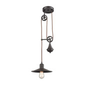 Spindle Wheel 1-Light Adjustable Pendant in Oil Rubbed Bronze with Matching Shade - Elk Lighting 69083/1