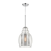 Herndon 1-Light Pendant in Polished Chrome with Clear Glass and Perforated Metal Cylinder - Elk Lighting 81425/1