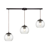 Kendal 3-Light Linear Mini Pendant Fixture in Oil Rubbed Bronze with Patterned Clear Glass - Elk Lighting 85210/3L