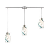 Turbulence 3-Light Linear Mini Pendant Fixture in Satin Nickel with Clear, Aqua, and White Glass - Elk Lighting 85211/3L