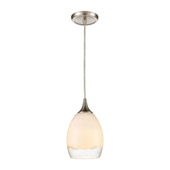 Cirrus 1-Light Mini Pendant in Satin Nickel with Opal White and Clear Glass - Elk Lighting 85214/1