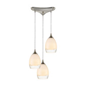 Cirrus 3-Light Triangular Mini Pendant Fixture in Satin Nickel with Opal White and Clear Glass - Elk Lighting 85214/3
