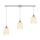 Cirrus 3-Light Linear Mini Pendant Fixture in Satin Nickel with Opal White and Clear Glass - Elk Lighting 85214/3L