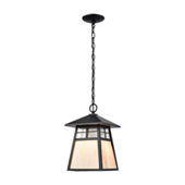 Cottage 1-Light Hanging in Matte Black with Antique White Art Glass and Clear Textured Glass - Elk Lighting 87053/1