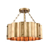 Clausten 3-Light Semi Flush in Natural Brass with Natural Brass Metal Shade - Elk Lighting 89066/3