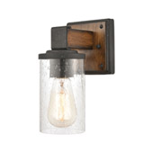 Crenshaw 1-Light Vanity Light in Ballard Wood and Distressed Black with Seedy Glass - Elk Lighting 89130/1
