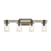 Crenshaw 4-Light Vanity Light in Anvil Iron and Distressed Antique Graywood with Seedy Glass - Elk Lighting 89143/4