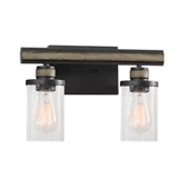 Beaufort 2-Light Vanity Light in Anvil Iron and Distressed Antique Graywood with Seedy Glass - Elk Lighting 89153/2