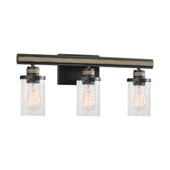 Beaufort 3-Light Vanity Light in Anvil Iron and Distressed Antique Graywood with Seedy Glass - Elk Lighting 89154/3