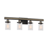 Beaufort 4-Light Vanity Light in Anvil Iron and Distressed Antique Graywood with Seedy Glass - Elk Lighting 89155/4