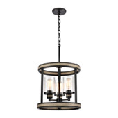 Beaufort 3-Light Pendant in Anvil Iron and Distressed Antique Graywood with Seedy Glass - Elk Lighting 89156/3