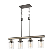 Beaufort 4-Light Island Light in Anvil Iron and Distressed Antique Graywood with Seedy Glass - Elk Lighting 89157/4