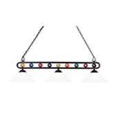 Billiard Motif 3-Light Island Light in Matte Black and Frosted White Glass with Frosted White Glass - Elk Lighting BIS9301