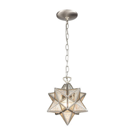 ELK Home 1145-016 Moravian Star 1-Light Mini Pendant in Polished Nickel with Silver Mercury Glass - Small