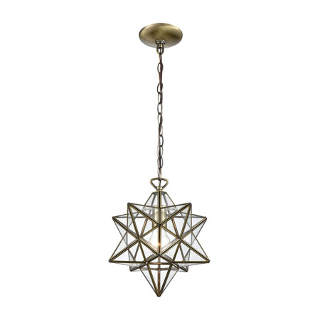 ELK Home 1145-020 Moravian Star 1-Light Mini Pendant in Antique Brass with Clear Glass - Large